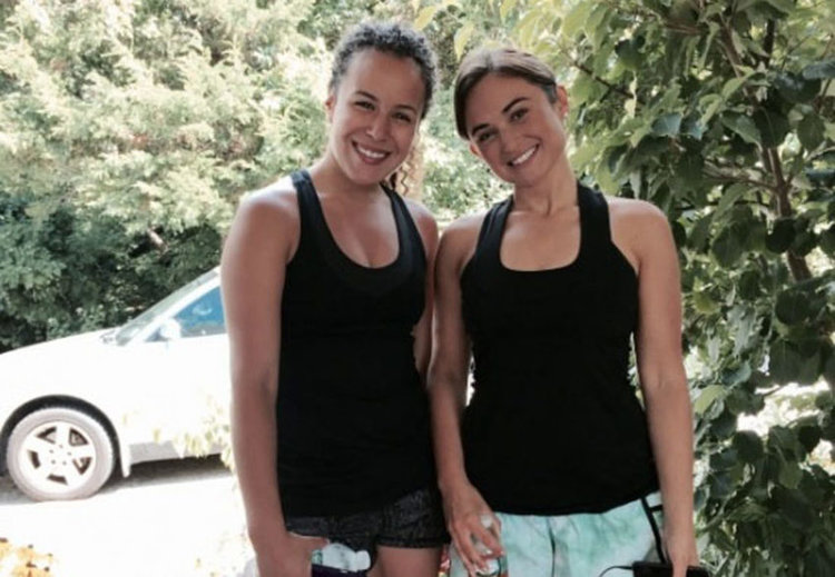 Vanessa Marcotte (left) and cousin Caroline Tocci (right) after the Falmouth Road Race in August 2014.